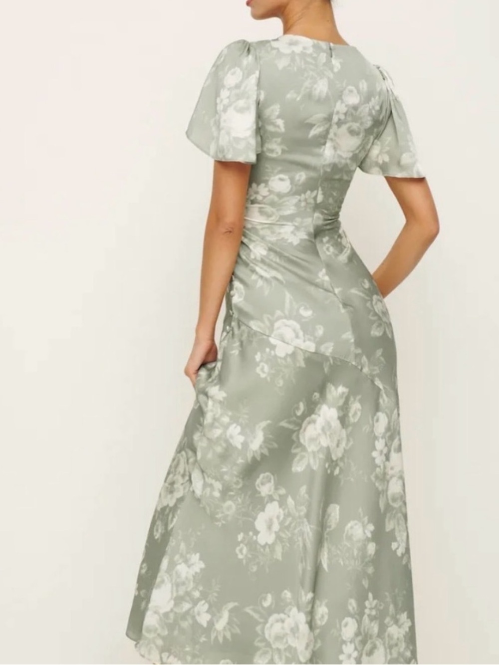 Reformation Vida Satin Maxi Dress | Vendela Floral Print Sage Ivory | Size 0 - Picture 5 of 16